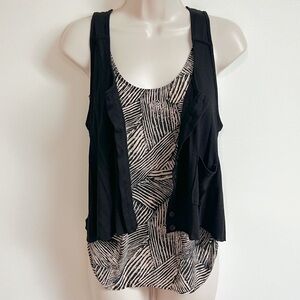 Silence + Noise tank top & button down vest 2 piece set black tan